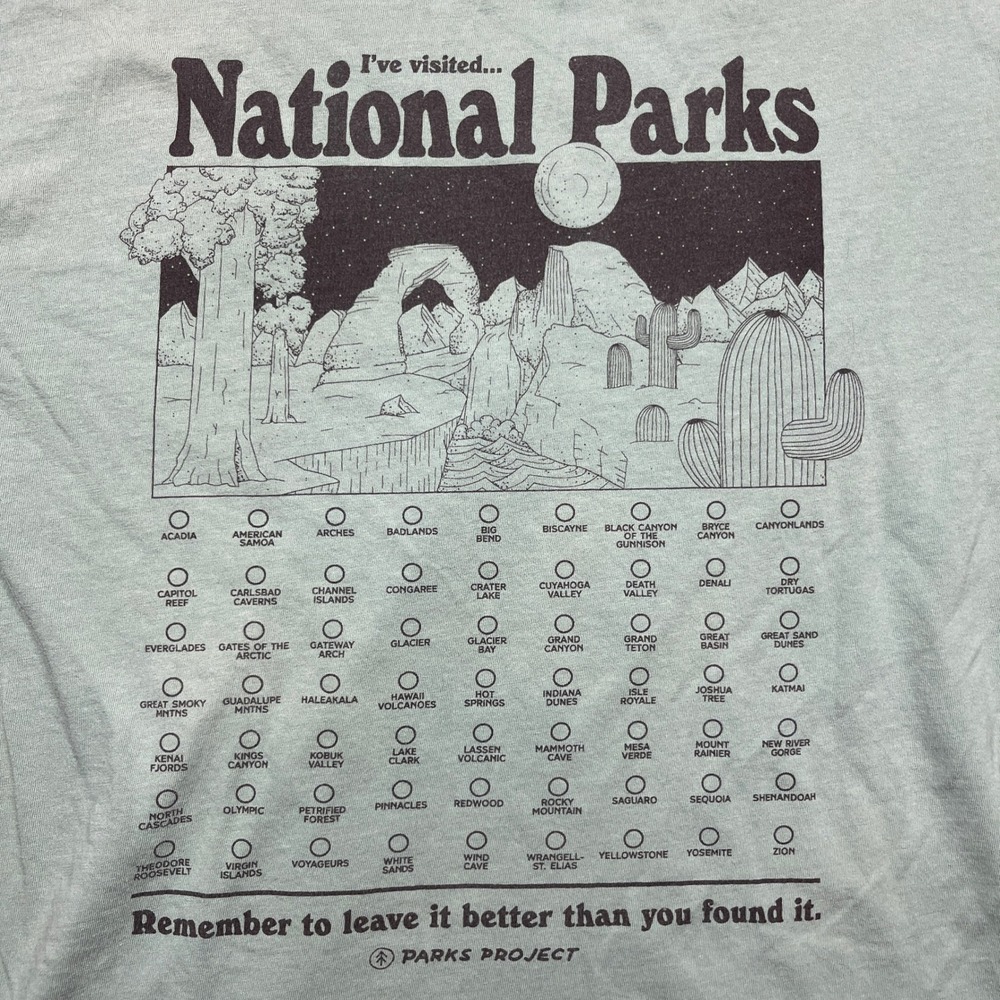 Parks Project T-Shirt Women Green National Parks Checklist Graphic Tee USA XL